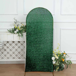 Add Elegance to Your Event with the Hunter Emerald Green Shimmer Tinsel Spandex Chiara Backdrop Stand Cover