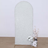 5ft Silver Shimmer Tinsel Spandex Chiara Backdrop Stand Cover For Fitted Round Top Wedding Arch