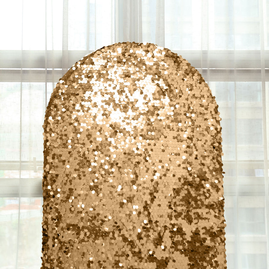 7ft Sparkly Gold Double Sided Big Payette Sequin Chiara Backdrop Stand Cover For Fitted Round Top