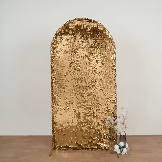 7ft Sparkly Gold Double Sided Big Payette Sequin Chiara Backdrop Stand Cover