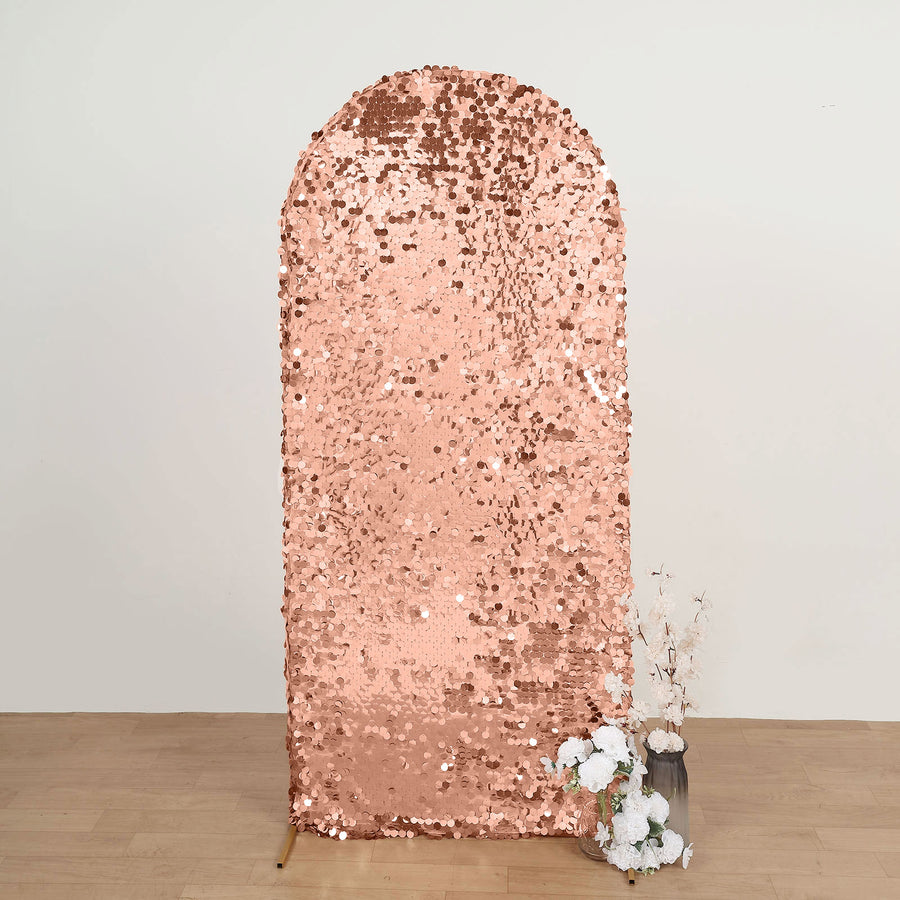 6ft Sparkly Rose Gold Double Sided Big Payette Sequin Chiara Backdrop Stand Cover For Fitted Round