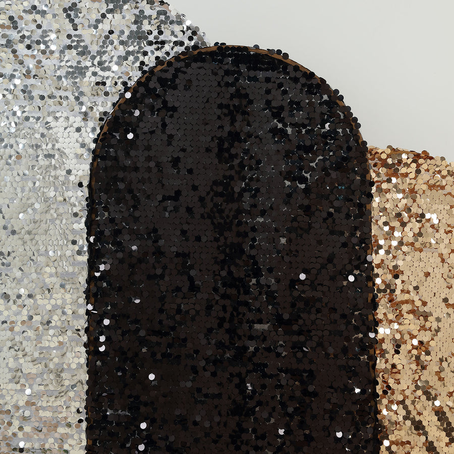 6ft Sparkly Black Double Sided Big Payette Sequin Chiara Backdrop Stand Cover For Fitted Round Top