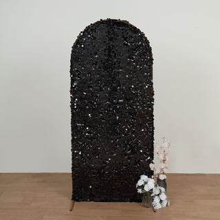 6ft Sparkly Black Double Sided Big Payette Sequin Chiara Backdrop Stand Cover For Fitted Round Top Wedding Arch