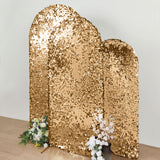 6ft Sparkly Gold Double Sided Big Payette Sequin Chiara Backdrop Stand Cover For Fitted Round Top