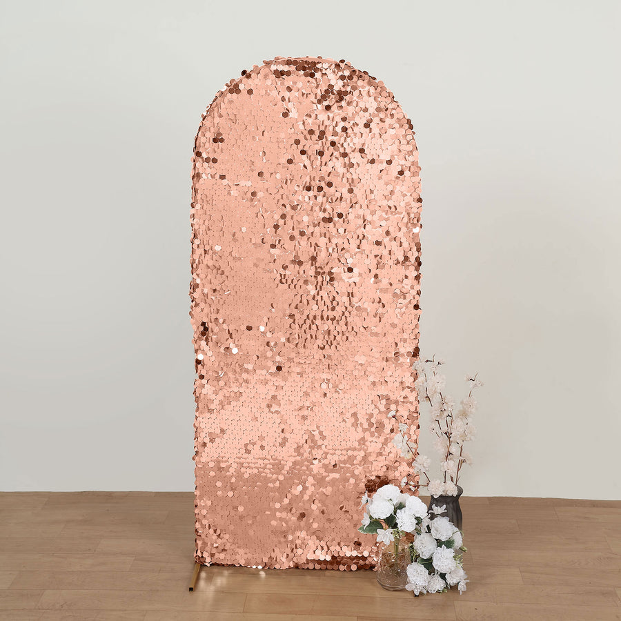 5ft Sparkly Rose Gold Double Sided Big Payette Sequin Chiara Backdrop Stand Cover For Fitted Round