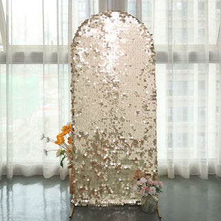 Create a Dazzling Display with the Sparkly Champagne Double Sided Big Payette Sequin Chiara Backdrop Stand Cover