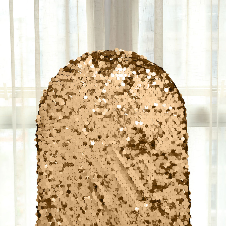 5ft Sparkly Gold Double Sided Big Payette Sequin Chiara Backdrop Stand Cover For Fitted Round Top