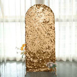 Create a Stunning Display with Sparkly Gold Double Sided Big Payette Sequin Chiara Backdrop Stand Cover