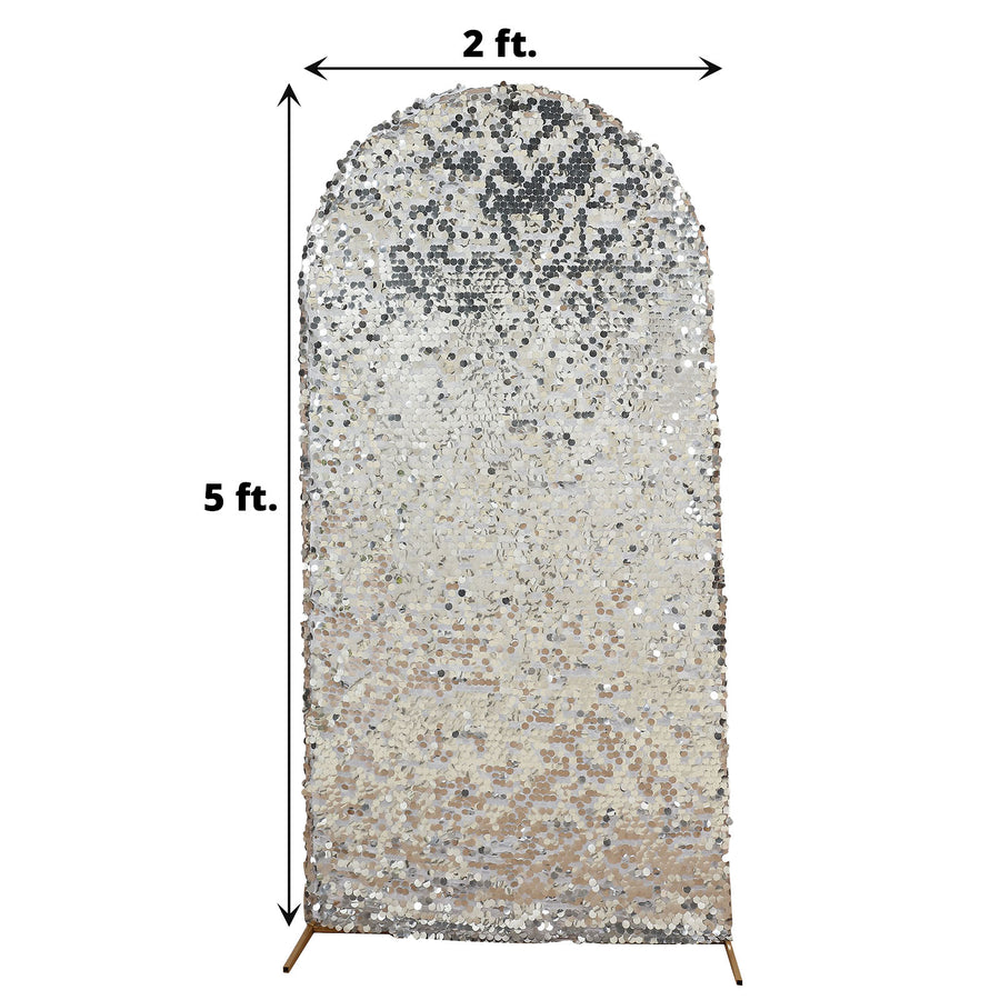 5ft Sparkly Silver Double Sided Big Payette Sequin Chiara Backdrop Stand Cover For Fitted Round Top 