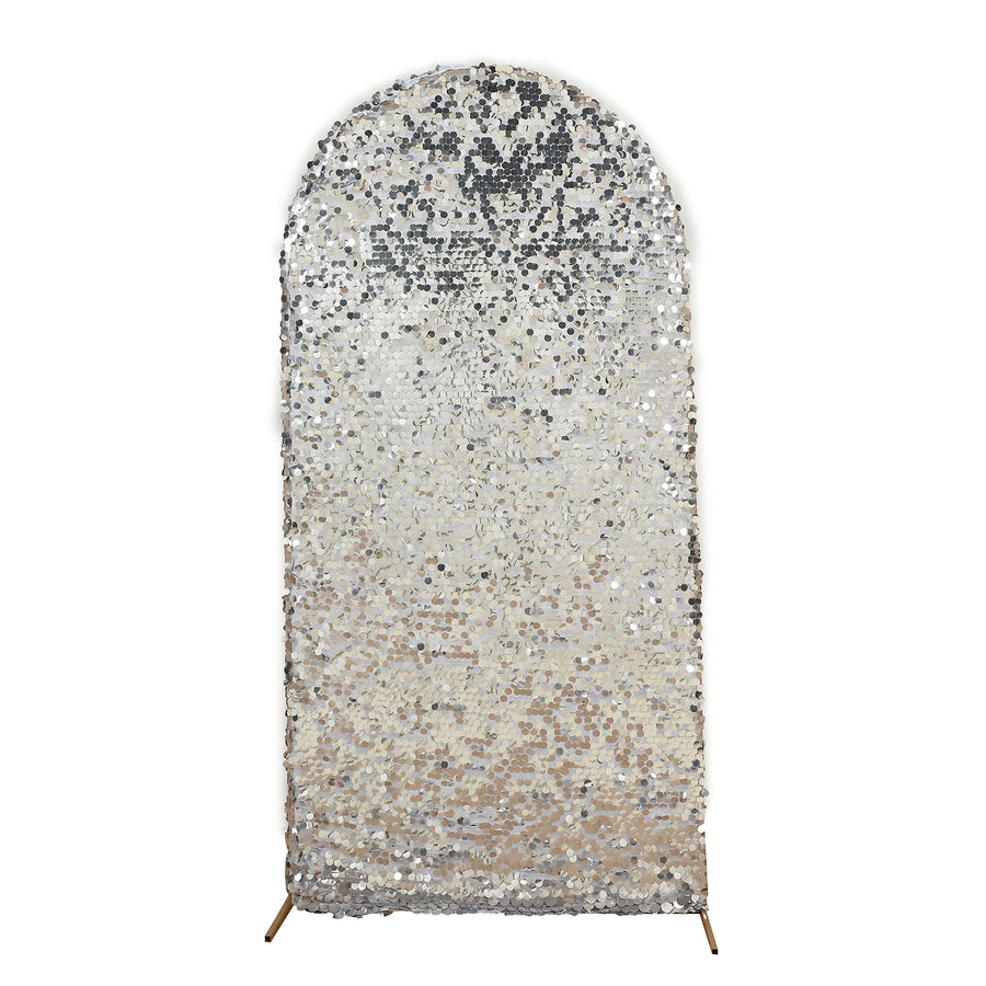 5ft Sparkly Silver Double Sided Big Payette Sequin Chiara Backdrop Stand Cover For Fitted Round Top 