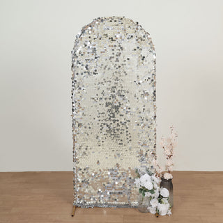 5ft Sparkly Silver Double Sided Big Payette Sequin Chiara Backdrop Stand Cover