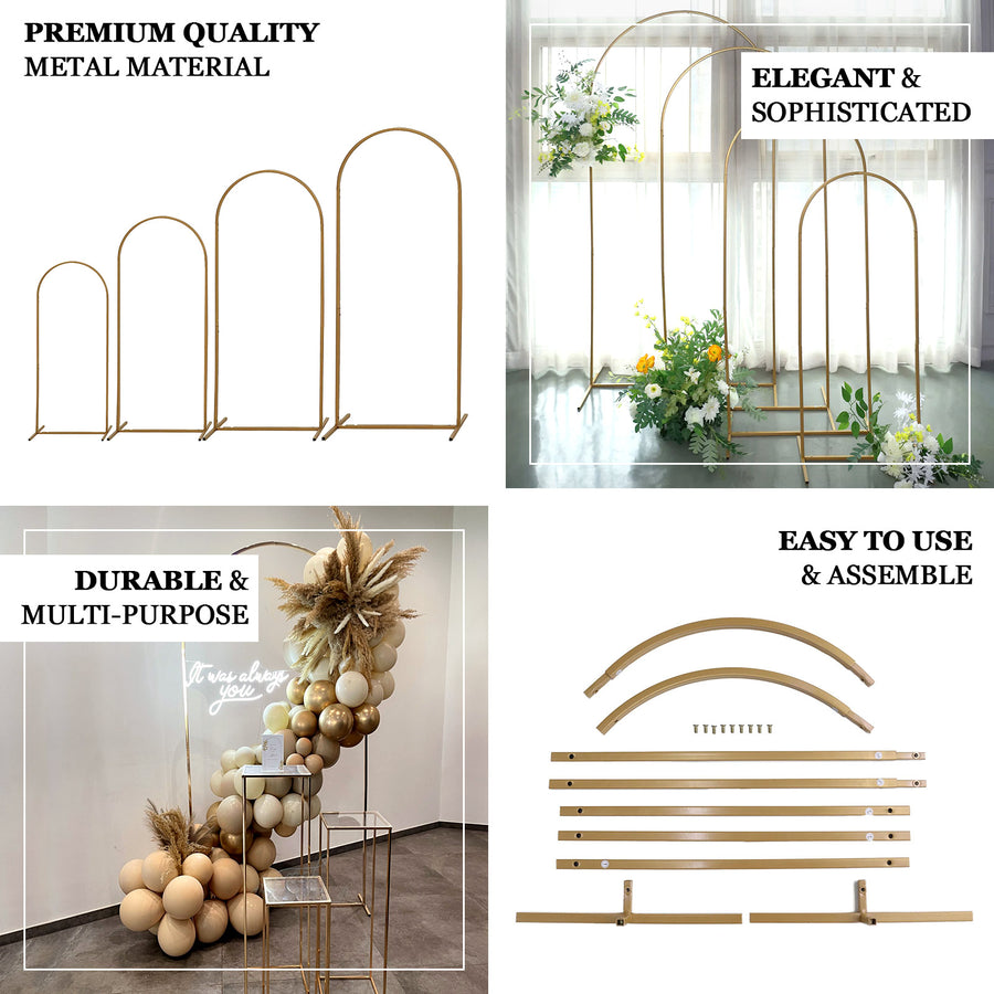 Set of 4 | Gold Metal Wedding Arch Chiara Backdrop Stand Floral Display Frame With Round Top
