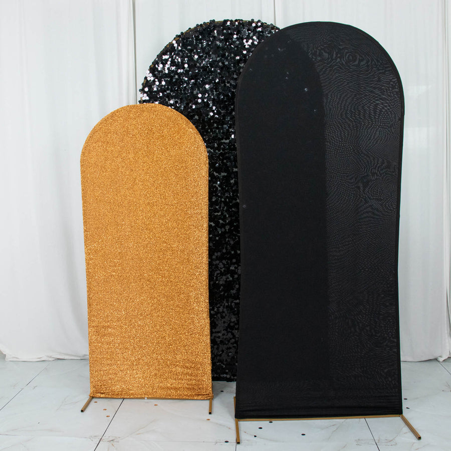 Set of 3 | Black / Gold Round Top Fitted Wedding Arch Frame Covers