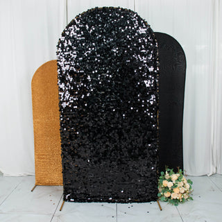 Elevate Your Wedding with Black/Gold Round Top Fitted Wedding Arch Frame Covers