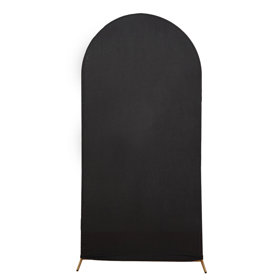 7ft Matte Black Spandex Fitted Chiara Backdrop Stand Cover For Round Top Wedding Arch