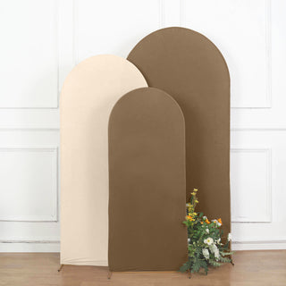 Elevate Your Event Decor with our Matte Taupe Spandex Wedding Arch Cover