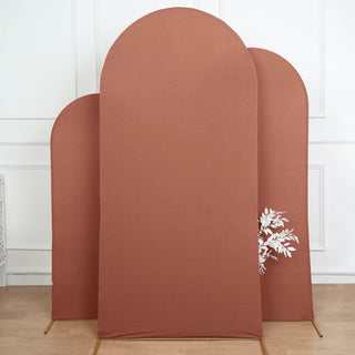 Create a Captivating Ambiance with the 7ft Matte Terracotta (Rust) Spandex Fitted Chiara Backdrop Stand Cover