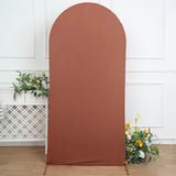 7ft Matte Terracotta Spandex Fitted Chiara Backdrop Stand Cover For Round Top Wedding Arch