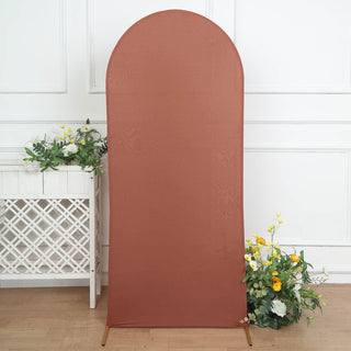6ft Matte Terracotta (Rust) Spandex Fitted Chiara Backdrop Stand Cover for Round Top Wedding Arch