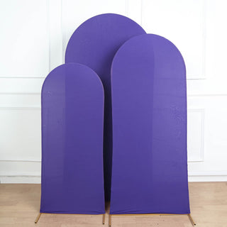 Elegant Matte Purple Spandex Fitted Chiara Backdrop Stand Cover for Round Top Wedding Arch
