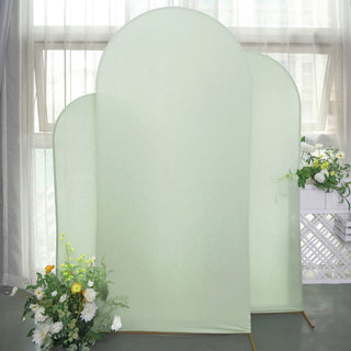 Transform Your Event Decor with the Set of 3 Matte Sage Green Spandex Fitted Chiara Backdrop Stand Covers