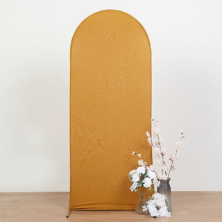 Add Glamour to Your Event Decor with the 5ft Matte Gold Spandex Fitted Chiara Backdrop Stand Cover
