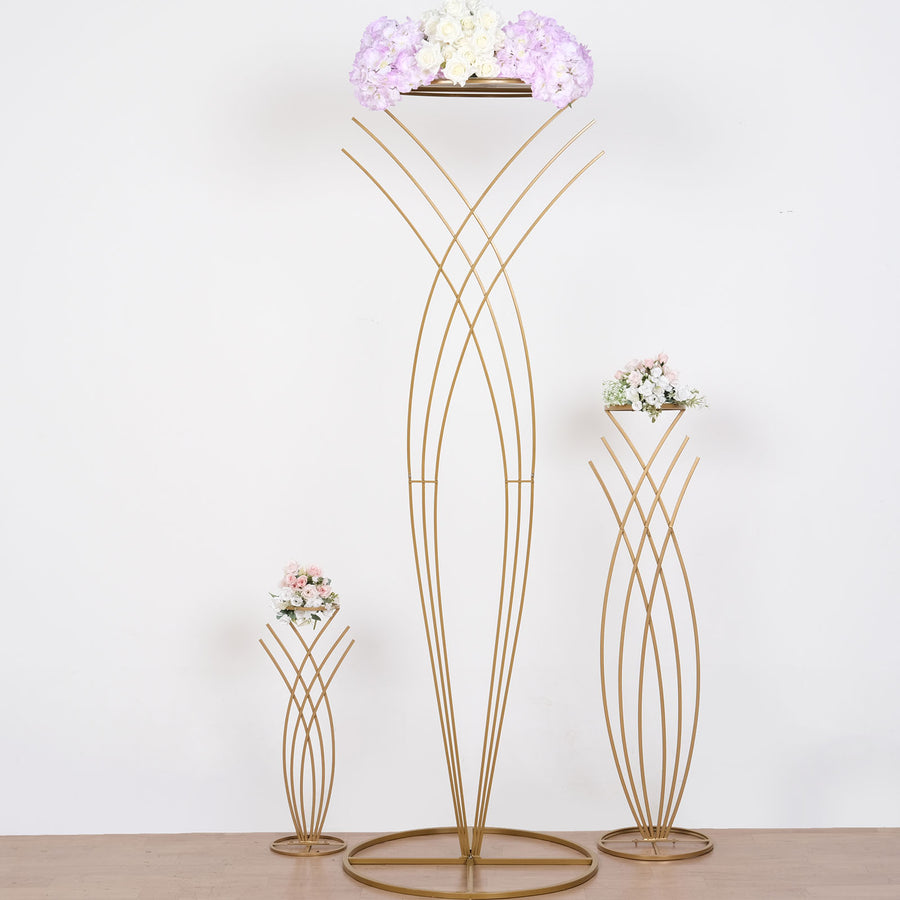 7ft Tall Gold Metal Wired Mermaid Tail Flower Frame Stand, Floral Display Wedding Pedestal