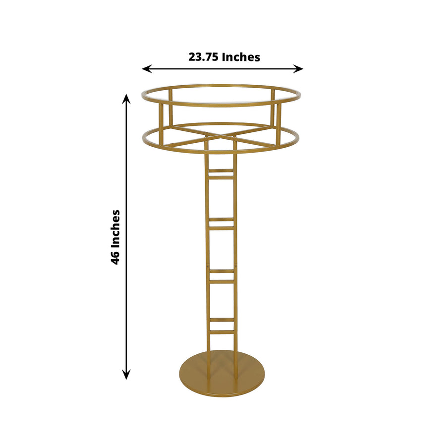 46inch Tall Gold Metal Grand Halo Top Flower Display Stand Pedestal, Large Open Frame