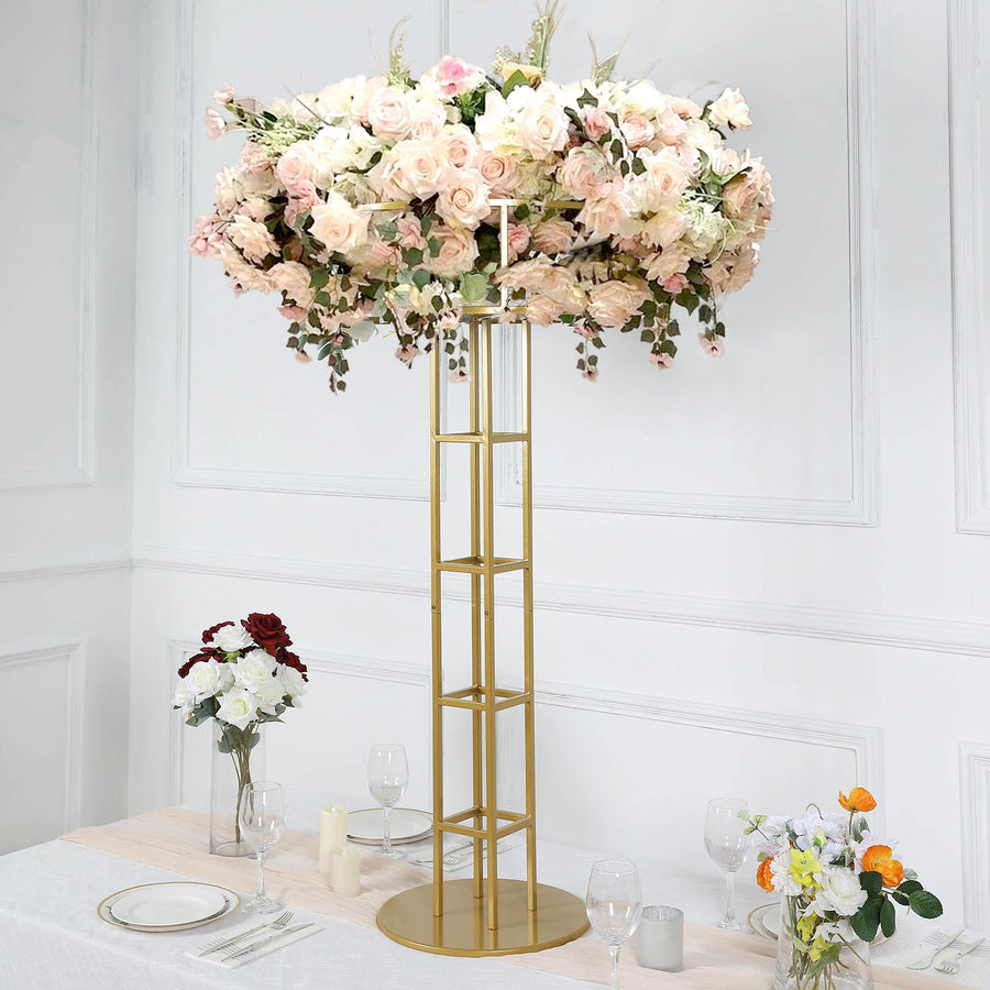 46inch Tall Gold Metal Grand Halo Top Flower Display Stand Pedestal, Large Open Frame
