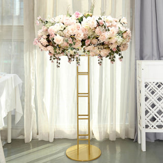 Luxury and Versatility in One: The 46" Tall Gold Metal Grand Halo Top Flower Display Stand Pedestal