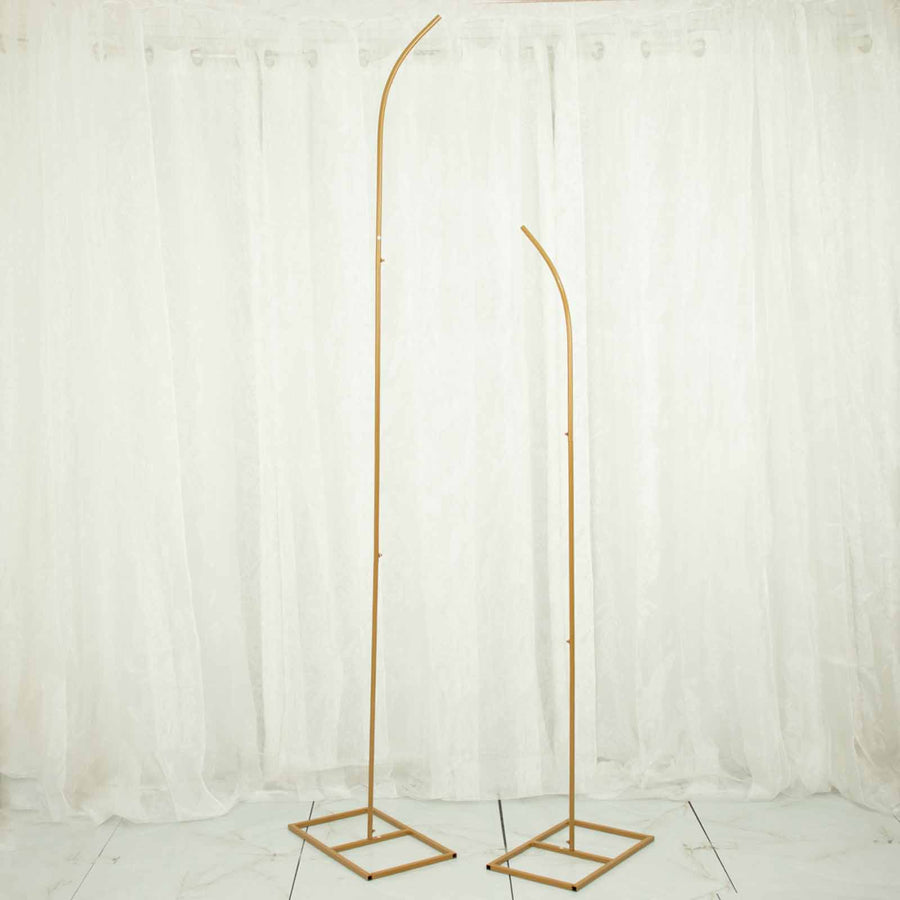 Set of 2 | Gold Metal Curved Top Balloon Flower Backdrop Stands, Wedding Arch Frames