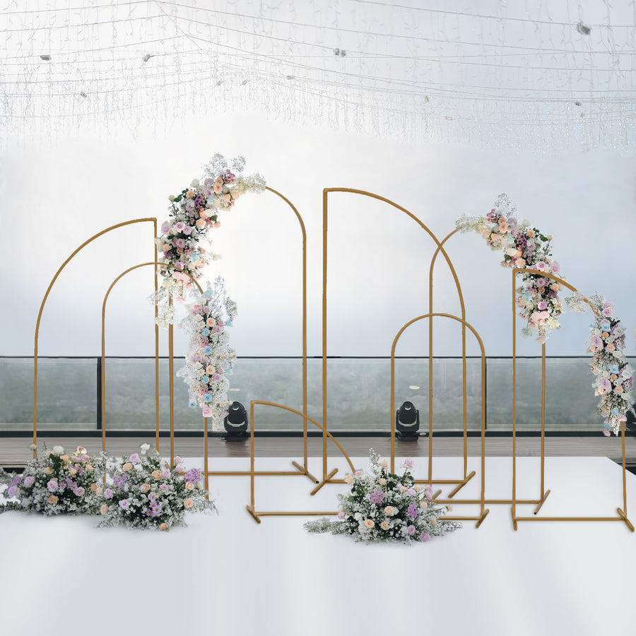 Set of 4 | Gold Metal Knife Top Floral Frame Wedding Arbor Stand, Chiara Backdrop Display Arch