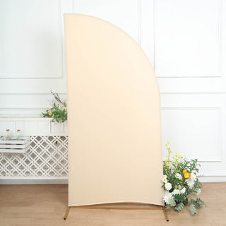 Elevate Your Wedding Decor with the 7ft Matte Beige Spandex Half Moon Chiara Backdrop Stand Cover