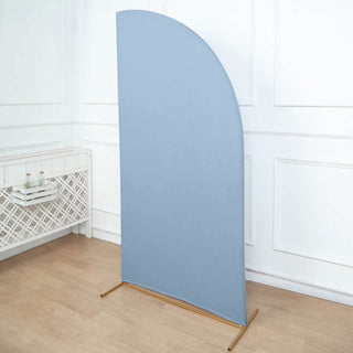 Enhance Your Event Decor with the Custom Fitted 7ft Matte Dusty Blue Spandex Half Moon Chiara Backdrop Stand Cover
