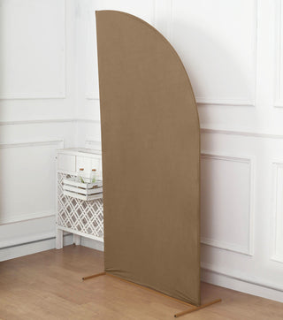 Custom Fitted Perfection: 7ft Matte Taupe Spandex Half Moon Chiara Backdrop Stand Cover