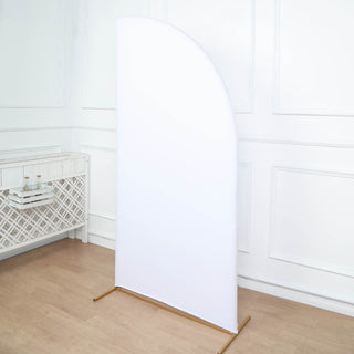 Stylish and Durable Custom Fitted Matte White Spandex Half Moon Chiara Backdrop Stand Cover