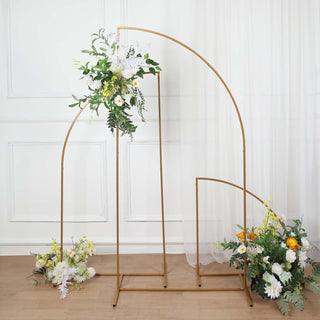 Create an Elegant Atmosphere with the 5ft Gold Metal Half Moon Floral Frame Wedding Arbor Stand