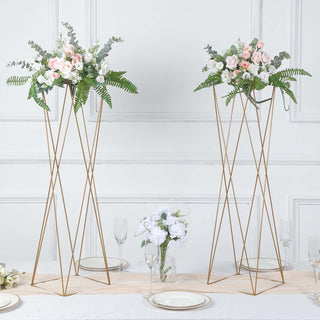 Enhance Your Event Decor with Sleek Gold Geometric Flower Stands