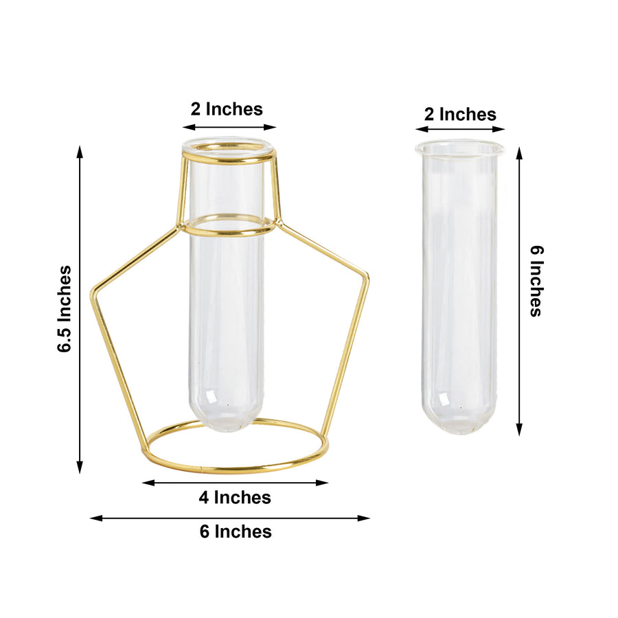 2 Pack | 6.5inch Geometric Gold Metal Frame Test Tube Vase Flower Stands