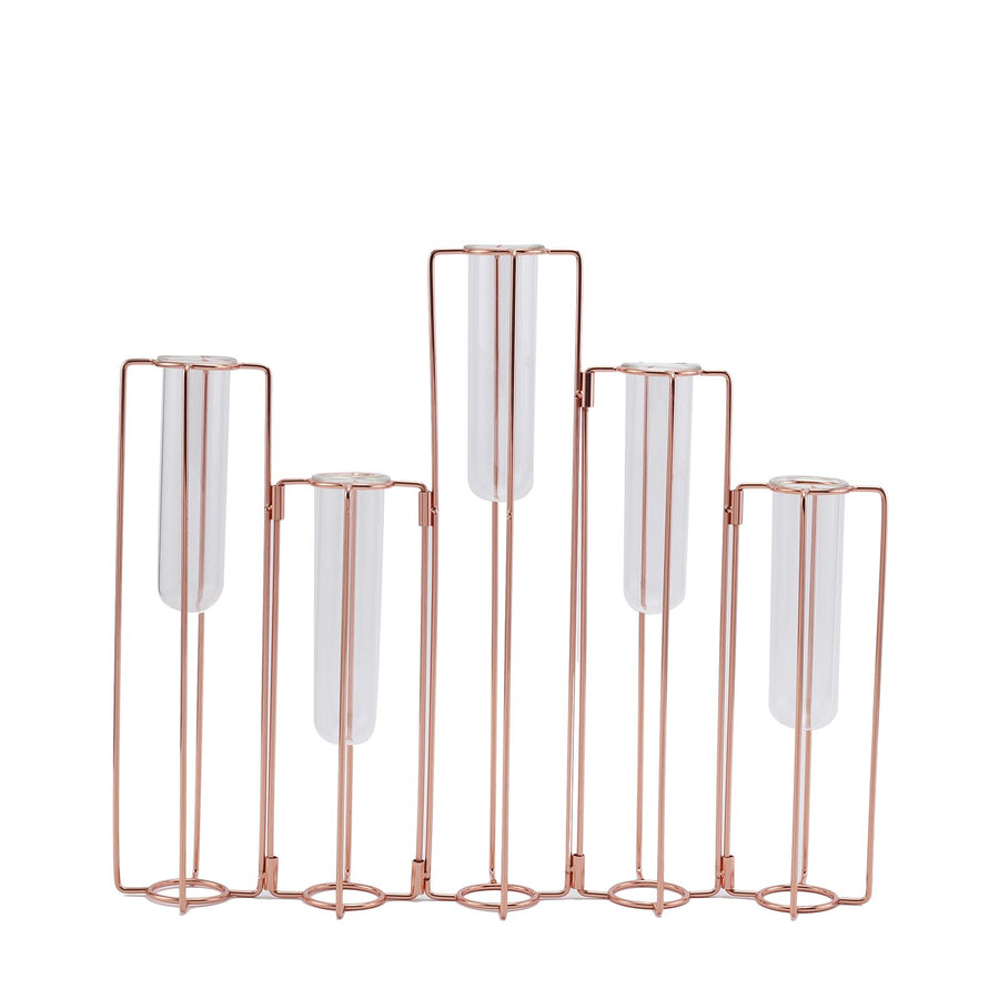 Set of 5 | 15inch Conjoined Rose Gold Frame Test Tube Hydroponic Vases, Wedding Centerpieces#whtbkgd