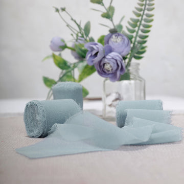 2 Pack 6yd Ice Blue Silk-Like Chiffon Linen Ribbon Roll For Bouquets, Wedding Invitations Gift Wrapping