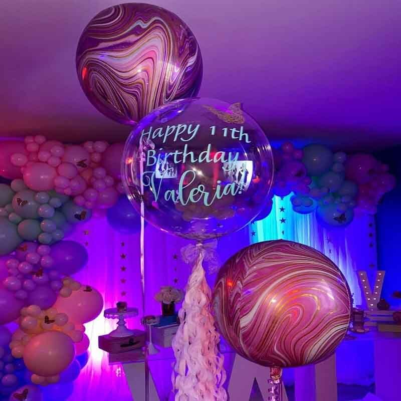 3 Pack | 13" Purple/Gold Marble Orbz Foil Balloons, 4D Sphere Mylar Balloons