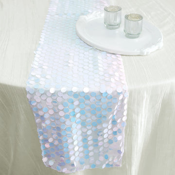 13"x108" Iridescent Blue Big Payette Sequin Table Runner