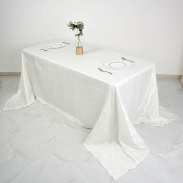 90"x132" Ivory Accordion Crinkle Taffeta Seamless Rectangular Tablecloth