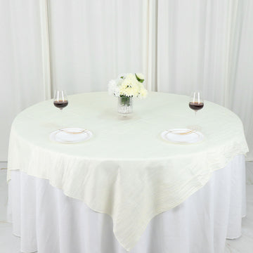 72"x72" Ivory Accordion Crinkle Taffeta Table Overlay, Square Tablecloth Topper