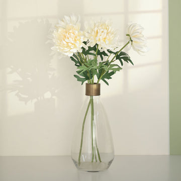 3 Stems | Ivory 27" Artificial Silk Chrysanthemum Bouquet Flowers, Large Faux Mum Branches