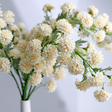 2 Bushes | 33" Ivory Artificial Silk Chrysanthemum Mum Flower Bouquets