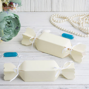 25 Pack Ivory Candy Shape W Satin Ribbon Party Favor Gift Boxes - Clearance SALE
