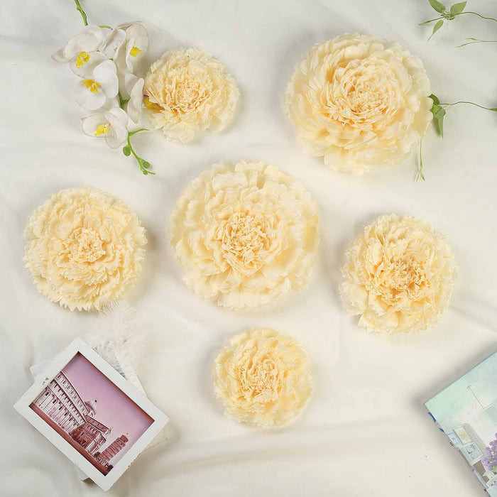 Pack of 6 | 7”/9”/11” | Ivory/Cream | Multi-size Carnation 3D Giant Paper Flowers | Paper Flower Backdrops Wedding Wall