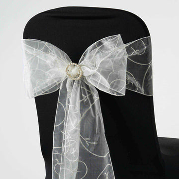 5 Pack | 7"x108" Ivory Embroidered Organza Chair Sashes